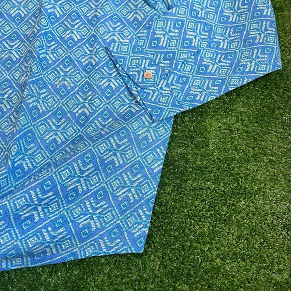 Mac Dougal & Houston Button-Up 3/4 Sleeve Tie Front Linen Blend Blue Shirt L NEW - Picture 2 of 13